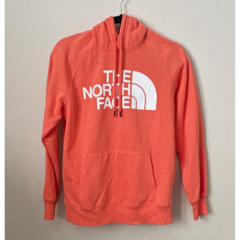 The North Face Women’s Pullover Hoodie M Coral Orange Fleece Logo Hooded Pockets